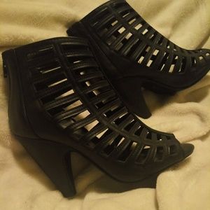 Black Open Toe Caged Heels